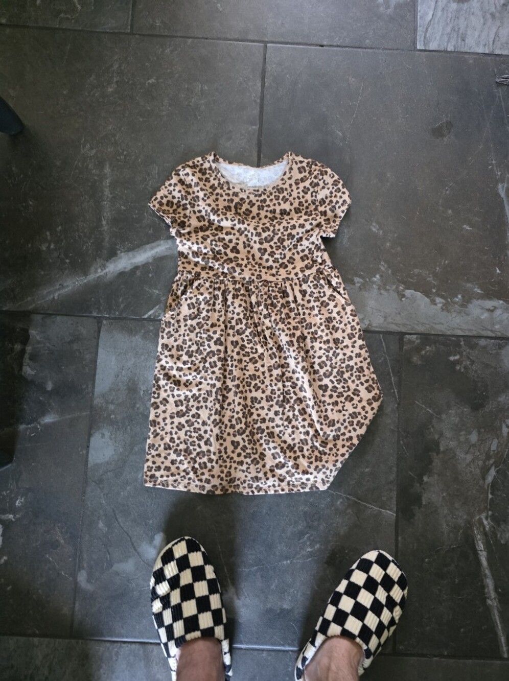 Leopard Print Short Sleeve Girls' Dress in Tan and Brown
